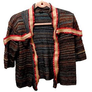 Upcycled Gold Ribbon Striped Sweater Cardigan